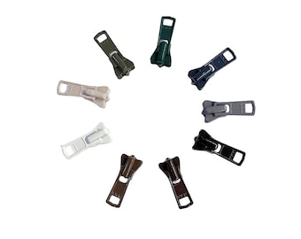 9pcs YKK #3 Molded (VISLON) Plastic Zipper Pulls Original Zipper Repair Kit Solution Made in USA - Assorted 9 Colors
