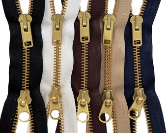 YKK #10 Brass Two-Way Heavy Duty Jacket Zipper – 37" to 48", Made in USA