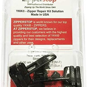 Zipper repair kit solution - ykk #8 molded black pulls vislon sliders - 3 sliders per pack with top and bottom stoppers included