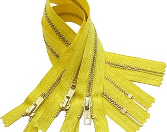 3pcs YKK #5 14" Golden Brass Metal Teeth Auto Pulls (Automatic Lock Slider) Non-Separating, Closed-End Zippers for Sewing - Choose Color