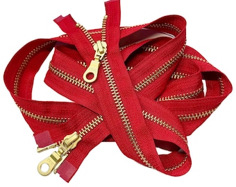 YKK #5 Brass Metal Two-Way Doughnut Pulls Separating, Open-End Zippers for Jackets or Coats - Your Choice of Color and Length 37" to 48"