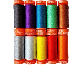 Aurifil Thread Kit - 85 and Fabulous Designer Collections 10 SMALL SPOOLS COTTON 50WT (220yds each) Assorted Colors Made in Italy