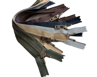 5 YKK #5 Antique Brass Jean Zippers, 9 Inch, USA Made
