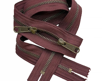 YKK #5 Antique Brass with Head-To-Head Long Pull (Non-Lock Sliders) Both Ends Closed Zipper (1 Piece) Choose Color and Length 4" - 34"