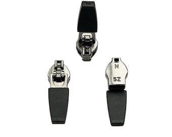 2pcs JN #5 Antique Silver Semi-Automatic Lock with Black Rubber Pull for Nylon Coil Jacket Zipper Repair Kit Slider
