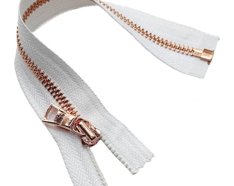 Jacket Zipper JN #5 Shiny Rose Gold Metal with Fancy Long Pull Medium Weight Separating, Open-End - Choose Length and Color