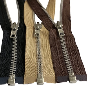 YKK #7 4&quot;- 36&quot; Aluminum Metal Jacket Zipper Separating Heavy Duty Metal Zippers Made in The United States Color Beige, Black, Brown or Navy