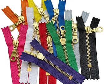 10pcs 3" Inches YKK 5# Brass Teeth Metal Zipper with Doughnut Drop Puller (Automatic Lock Slider) Closed End for Sewing - Choose Your Color