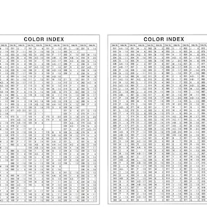 May include: A color index chart with two columns of color swatches and corresponding numbers. The chart is divided into two sections, each labeled "Color Index".