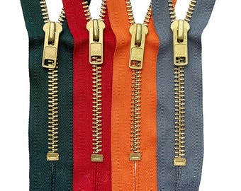 YKK #10 4" - 34" Brass Non-Separating, Closed-End Heavy Duty Metal Zipper Auto Pull (1 Piece) Choose Color and Length