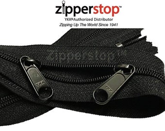 YKK #4.5 Black Double Slide Zipper, Long Pulls, USA Made (5pcs)