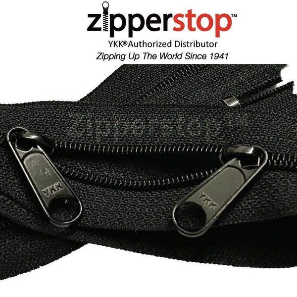 Double Slide Zipper YKK #4.5 Coil With Two Long Pull Head to Head Closed Ended On Both Sides. Made in USA (5pcs, Black)