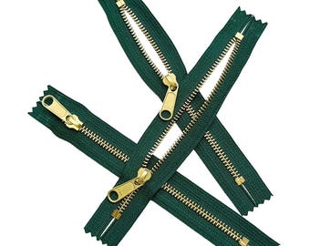 3pcs YKK #5 7" Brass Coverall Metal Zipper with Long Pull (Non-Lock Slider) Both End Closed for Jacket Pockets or Bags