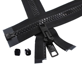 Cremallera YKK n.° 10 negra marina: doble tirador, cierres de plástico (36-250 pulgadas)