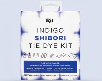 Indigo Shibori Rit Tie Dye Kit (Indigo All-Purpose Dye, rubber bands, twine, squares, gloves and simple instructions )