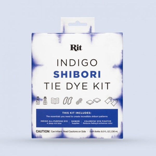 Indigo Shibori Rit Tie Dye Kit (Indigo All-Purpose Dye, rubber bands, twine, squares, gloves and simple instructions )