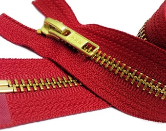 24 inch Jacket Zippers-YKK Brass Metal Teeth Zipper Number 5 Separating Genuine YKK Jackets Zipper (Select Color)