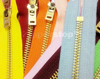 Juego de 5 cremalleras YKK n.° 5 de latón dorado, colores surtidos, 3-14 pulgadas