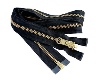 YKK #5 4" - 36" Brass NOMEX® Fire Retardant Separating (open-end) Reversible Metal Jacket Zipper Made in USA Color Black