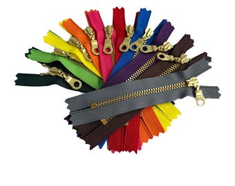 YKK 4.5 Golden Brass Closed-end Metal Zippers – Donut Pull, (10 pcs.) Assorted Colors, USA Made