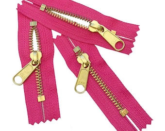 3pcs YKK #5 3" Brass Coverall Metal Zipper with Long Pull (Non-Lock Slider) Both End Closed for Jacket Pockets or Bags