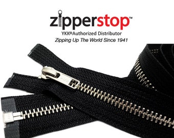 7" to 36"NICKEL Exposed Zipper YKK #5 Nickel Metal – Separating Black  (Select Length)~ZipperStop Wholesale Authorized Distributor YKK®