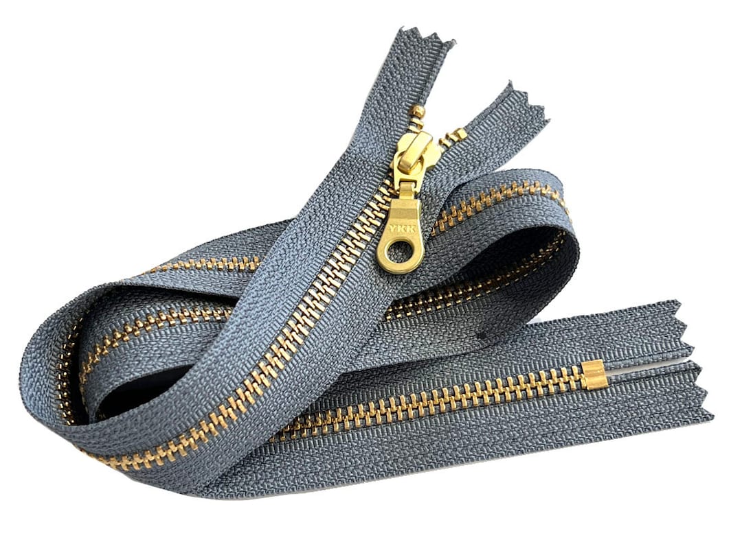YKK #5 Golden Brass Zipper – Rail Grey, Auto-lock, Made in USA