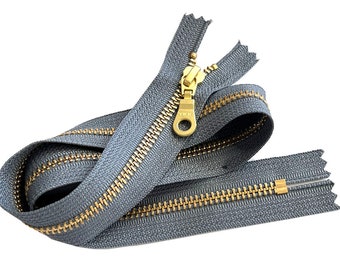 YKK #5 Golden Brass Zipper – Rail Grey, Auto-Lock, Made in USA