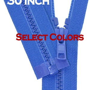 May include: A 30-inch blue zipper with a YKK pull.  Select Colors.