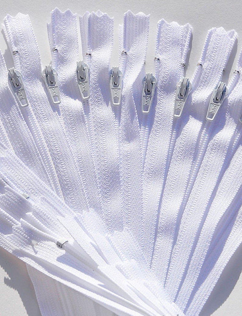 9 12 Inch White 100 Zippers YKK number 3 Nylon Coil Skirt and Dress Color 501 Closed End