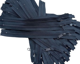 50pcs YKK #3 Nylon Coil with Long Pull (Non-Lock Slider) Non-Separating, Closed-End Zippers for Bags, Sewing Color Navy #560W -Choose Length