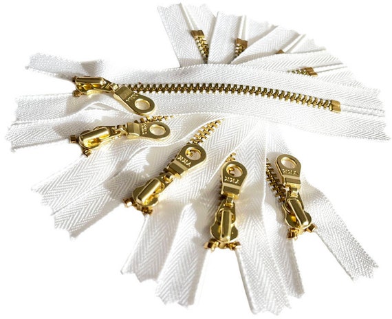 YKK Closed End Nylon Zipper White Color Golden Brass Teeth Heavy Duty  Durable Sewing Zip,18cm 