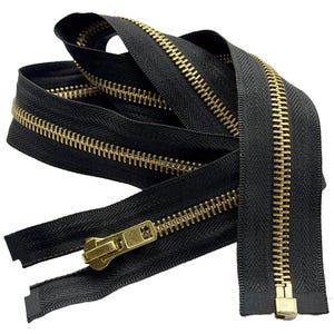 JN #8 Heavy Duty Brass Jacket Zipper, One-Way Separating, Open-End Auto Pull - Choose Your Length and Color