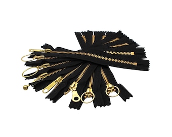 Zíper YKK nº 5 de latão com extremidades expostas - Preto - Escolha o cursor e o comprimento