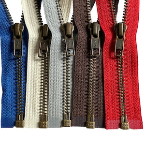 2pcs 36 Inches Jacket Zippers YKK #5 Antique Brass- Metal Teeth Separating for Crafter&#39;s Special Made in USA