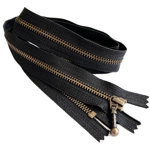 YKK#5 Antique Brass with Foxtail Pull Fancy Metal Custom Zipper Closed-End for DIY or Handbags Made in USA Color Black 4&quot; - 36&quot;