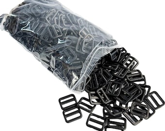 200 YKK Schwarz Kunststoff Tri-Bar Objektträger, 3/4 ""Gurtband Einsteller."