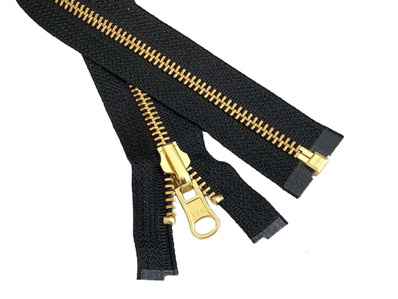 28 inch Black /& Brass Metal #5 YKK Zipper Separating New!