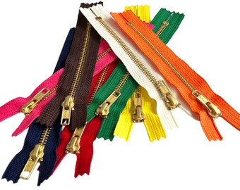Cremallera metálica YKK n.° 5 de latón dorado de 18 cm (7") con cierre automático, fabricada en EE. UU. (5 unidades)