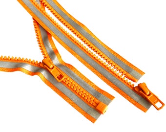 YKK #5 5" - 36" Reflective VISLON Molded Plastic Separating Jacket Zipper Color Orange - Silver Reflective Stripe