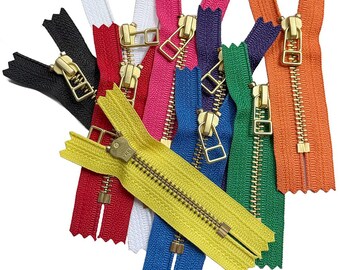 10pcs YKK #5 Brass Diecast Wire Bell Puller (Automatic Lock Slider) Metal Zipper Closed-End for Handbag or Pouch - Choose Length and Color