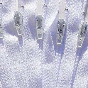 20 Inch White 100 Zippers YKK number 3 Nylon Coil Skirt and Dress  Color 501 Closed End