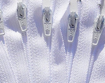18" White YKK #3 Nylon Coil Zippers, Dress Zippers, 100 Pack