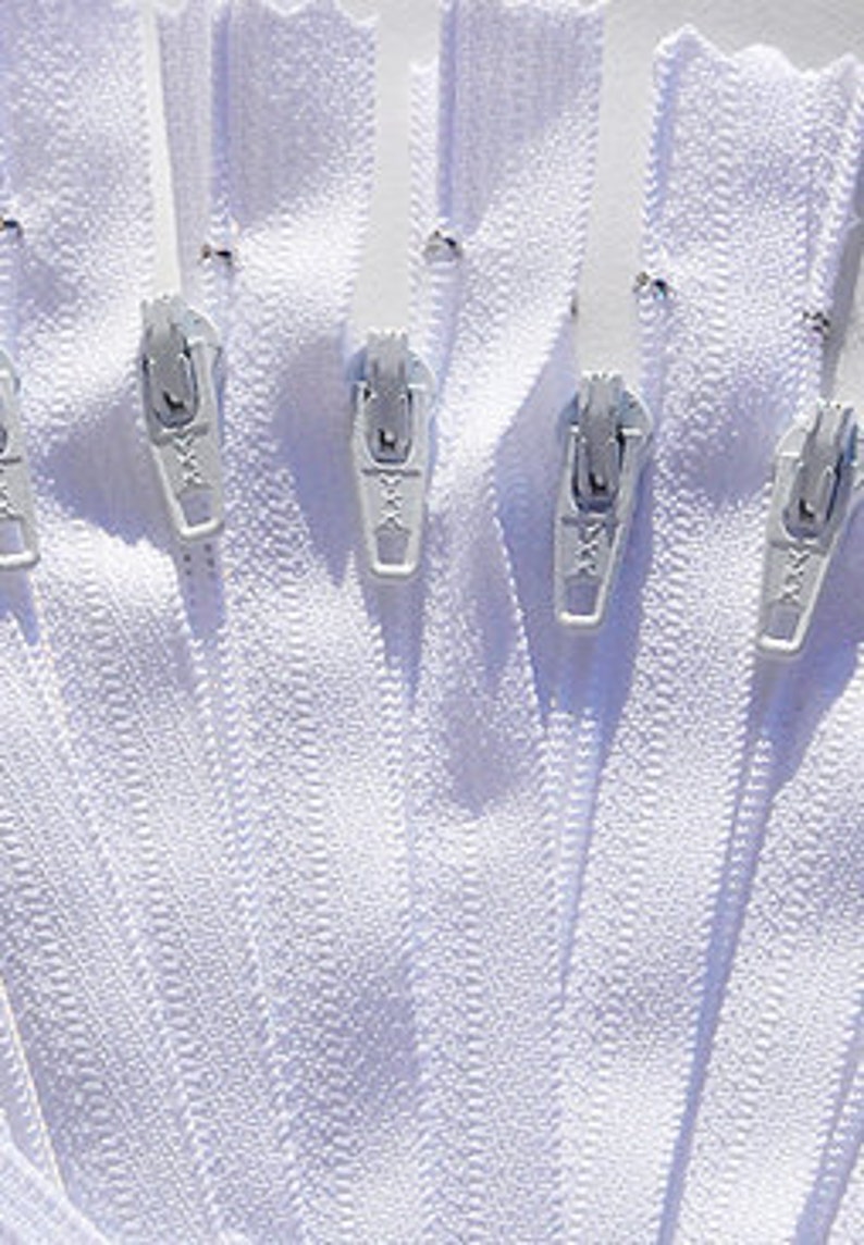 9 12 Inch White 100 Zippers YKK number 3 Nylon Coil Skirt and Dress Color 501 Closed End