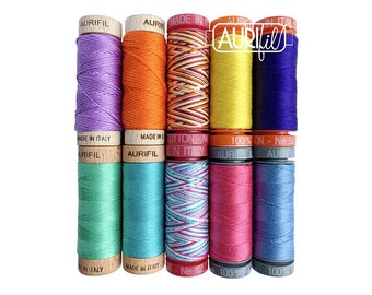 Aurifil Thread Kit - Street Art Designer Collections 100% COTTON 10 SMALL SPOOLS Floss,12wt, 50wt and 80wt Assorted Colors