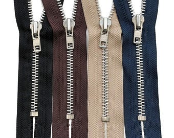 YKK #7 Aluminum Non-Separating, Closed-End Heavy Duty Metal Zipper Auto Pull (1 Zipper) for Sewing - Select Color and Length 4" - 34"