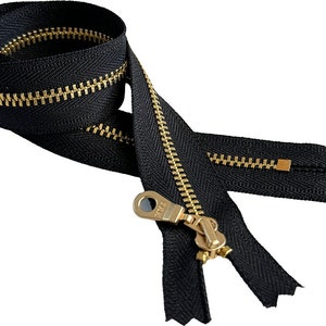 2pcs Crafter&#39;s Wholesale YKK Metal Teeth Zippers Brass with Donut Pull 4.5s Closed-End Color Black or White - Length 12&quot;, 14&quot; or 18&quot;