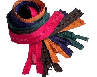 5 YKK #5 Vislon Jacket Zippers, 30"/36" Assorted Colors