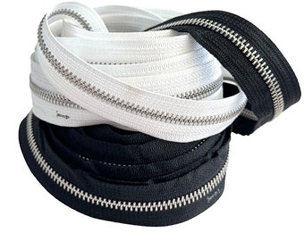 Sale 10 Yds YKK #5 Aluminum Continuous Zipper Roll for Bags DIY Sewing Tailor Crafts - 5yds Black and 5yds White