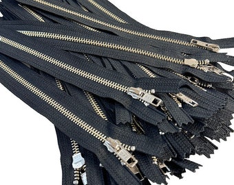 Sale 29pcs YKK #5 9" Nickel with Auto Slider Metal Zipper Closed-End for Pant, Dress, Crafts or Handbag Made in USA Color Black (580W)